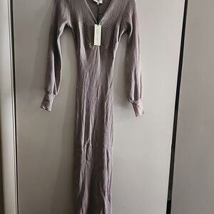 Freshman Long Sleeve Ribbed Dress in Gray